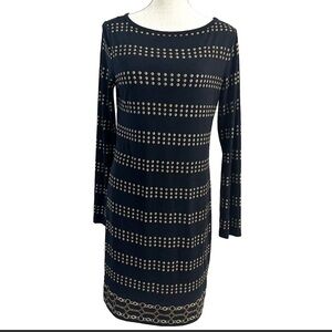 Michael Kors Black Gold Geometric Pattern Tunic Dress Small long sleeve stretch